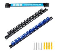 Kit de Barre Aimantée pour Outils Mural, Bandes Magnétiques de Rangement de 35 cm pour Outils et 2 Supports de Tournevis Bleus et Noirs de 35 cm, pour Garage, Atelier (bleu)
