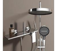 Kit de barre de douche réglable - Pomme de douche à effet pluie de 32,5 cm, 4 jets, support rotatif, bec cascade, système de mitigeur de douche Clete pour une expérience de bain ultime