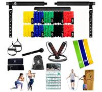 KARLUTX Kit de barre de pilates avec 10 bandes de résistance recouvertes (20-30-40-22,7-27,2 kg) | 3 bandes à boucle | 1 corde à sauter | Équipement d'entraînement portable à domicile | Chaîne vidéo