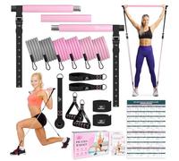 Kit de barre de pilates avec bandes de résistance, barre de yoga multifonctionnelle avec boucle de réglage en métal robuste, barre de résistance portable pour entraînement complet du corps (9 à 68 kg)