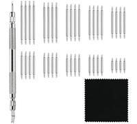 Kit de Barrettes à Ressort pour Montre, 41 Pièces, Outil Chasse-Pompe | 40 pompes en acier inoxydable, 10 tailles de 8 à 26 mm, outil double tête avec fourche et pointe, chiffon 8 x 8 cm