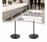 Kit de barrières à potelets courts, ensemble de barrières de contrôle des foules avec cordon élastique de 5 mètres, poteaux de sécurité pour musées et expositions d'art.(Black,8PCS)