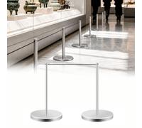 Kit de barrières à potelets courts, ensemble de barrières de contrôle des foules avec cordon élastique de 5 mètres, poteaux de sécurité pour musées et expositions d'art.(Silver,2PCS)