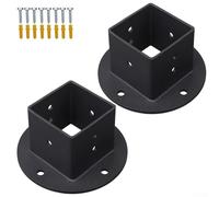 Kit de base à bride de poteau de clôture carré, 5,1 x 5,1 cm, pour poteaux de garde-corps et pergola, ancrages de poteaux métalliques boulonnés, supports de support noirs antirouille pour projets de