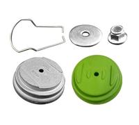 Kit de base de tondeuse à gazon avec batterie au lithium, base de rechange en plastique et aluminium avec rondelle à vis et anneau métallique, 8 x 8 x 3 cm, vert et argent
