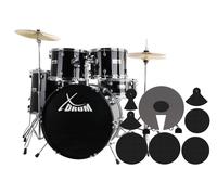 Kit de Batterie Acoustique Drumkit 22'' Bois set Pad de Silencieux Tabouret Noir