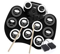 Kit De Batterie éLectrique Portable Pads Enroulables Batterie éLectronique 9 Pads Avec Haut-Parleur IntéGré Charge Usb Pour Enfants Et Adultes(White,Icon)