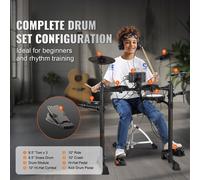 Kit de batterie électrique SucceBuy, 15 kits de batterie et 150 sons, caisse claire maillée silencieuse de 6,5 pouces, cymbales de 10 pouces, baguettes de batterie et écouteurs, support USB-MIDI, idéa