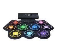 Kit de batterie électronique, 9 coussinets de batterie, batterie électronique portable enroulable en silicone avec baguettes, pédales, haut-parleurs stéréo intégrés, pour enfants, adultes, débutants