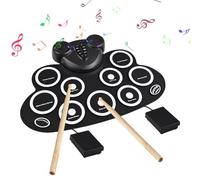Kit de batterie électronique avec baguettes, pédale, 9 coussinets et double haut-parleur rechargeable, connexion MIDI, tapis d'entraînement de jeu, vacances, anniversaire