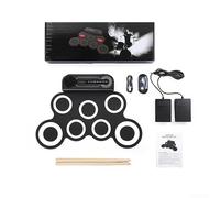 Kit de batterie électronique pour enfants avec pédales et micro - Pad enroulable en silicone pour tout-petits de 1 an (blanc)