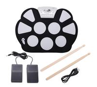 Kit de Batterie Enroulable, Ensembles de Batterie Électrique pour Adultes, Kit de Batterie Enroulable Pad Batterie Électrique Portable à 9 Pads avec Bâtons, Pédale et Câble USB pour Enfants