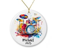 Kit de batterie personnalisé pour instrument de musique, décoration de Noël 2025, ensemble en céramique personnalisé pour décoration d'arbre de Noël, souvenir de batteur, nom et année du joueur