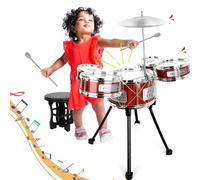 Kit de Batterie pour Enfants, Batterie Enfant Instrument 5 Tambours avec Tabouret, Batterie Enfant Instrument de Musique éDucation PréCoce Cadeau de Noël Jouets pour 3-10 Ans