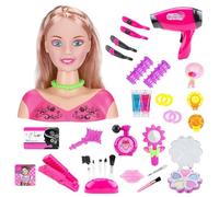 Kit De Beauté pour Coiffure Et Maquillage, Têtes De Maquillage pour Enfant, Kit De Maquillage pour Enfant, Tête De Maquillage Mannequin, Coiffeur Bruyant, Fer À Lisser, Jeu De Rôle