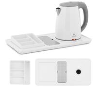 Kit de bienvenue pour hôtel : Bouilloire électrique 1,2 L 1800 W avec plateau, b