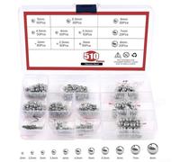 Kit de billes en acier inoxydable 304 - Assortiment de 510 pièces - 2 mm - 8 mm - Pour roulements, moteurs, soupapes, interrupteurs et composants mécaniques