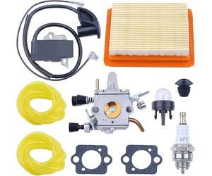 Kit de bobine d'allumage de carburateur FS120 de rechange pour débroussailleuse Stihl FS120R FS200R FS250R FS300 FS350 avec filtre à air, conduite de carburant, bougie d'allumage, joint d'amorçage,