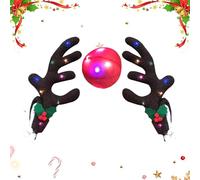 Kit de bois de renne de voiture - Bois lumineux LED avec nez, décoration de Noël pour véhicule | Kit de voiture de renne pour camions, voitures, vacances, décoration d'hiver festive, amusant, facile à