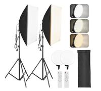 Kit de boîte à lumière pour photographie, ensemble d'éclairage de studio professionnel avec 2 lumières LED bicolores de 80 W, 2 boîtes à lumière de 50 x 70 cm, 2 trépieds en métal