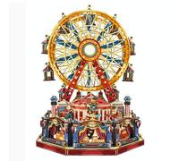 Kit de boîte à musique de Noël en bois à faire soi-même avec lumières et mouvement, modèle de puzzle mécanique 3D, grande roue cadeau pour adultes et adolescents (367 pièces)