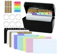 Kit de Boîtes à Fiches avec Étui Noir,Multicolore 180 Carnet d'index,carte transversale,Feuillet de fer et Category,Flash Cards Boite Couleurs,Pour notes, fournitures scolaires