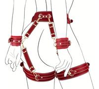 Kit de Bondage 6 Pièces BDSM - Menottes Réglables, Cale-Pieds, Cale-Cuisses, Bandeau, Sangle en Croix & Ceinture - Accessoires SM pour Couples, Jeux Érotiques et Jouets Adultes (rot)