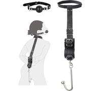 Kit de bondage, crochet anal BDSM avec bâillon, kit de bondage en cuir 2 en 1 avec bâillons confortables et durables, collier et menottes en cuir réglables