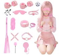 Kit de Bondage Oziral, Kit BDSM 13 pièces, Accessoire Ensemble de Bondage pour Couples, Kit de Contention pour Débutants, Un Kit Essentiel pour des Moments Intimes entre Hommes et Femmes Rose
