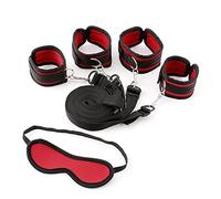Kit de bondage pour lit - Jouets sexuels pour couples - Kit de bondage BDSM extrêmement stable avec menottes de lit, menottes, bandeau pour les yeux rouge
