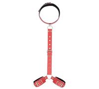 Kit de bondage sexuel BDSM Kit d'attaches Du cou aux poignets derrière le dos Menottes Collier En cuir souple Équipement et accessoires de bondage, jeux SM pour adultes Sex toys pour homme (Rouge)