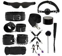 Kit de bondage SM - 11 pièces - Menottes de lit extrême BDSM - Menottes - Bandeau pour les yeux - Fouet - Pinces à tétons - Jouet sexuel SM pour couples - Jouet sexuel extrême
