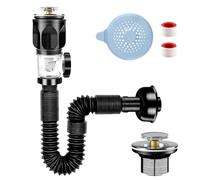 Kit de Bonde de Lavabo, Siphon Lavabo avec Tuyau de Vidange Flexible Rétractable et Bouchon Lavabo Pop-Up, Siphon Evier Cuisine, Résistant Aux Odeurs Et Aux Insectes