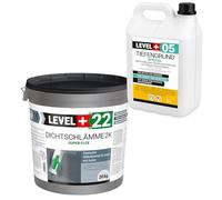 Kit de boue d'étanchéité 2K Super Flex 20 kg + 5 l de fond profond, étanchéité hautement élastique pour l'intérieur et l'extérieur L+22, piscine, terrasse, balcon, piscine, douche