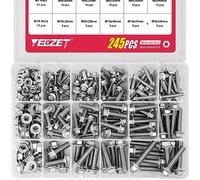 Kit de Boulons et Écrous à Bride Lourde de 245 Pièces M6 M8 M10, en Acier Inoxydable 304. Comprend Les 15 Tailles Les Plus Courantes.