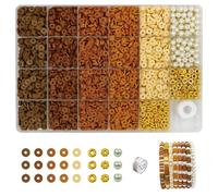 Kit de bracelet de perles en argile marron café pour femme - Perles Heishi plates, perles et perles dorées pour la fabrication de bijoux et cadeaux (séreis marron)