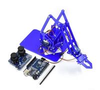 Kit de bras de robot en acrylique compatible Arduino avec fonction griffe pour l'apprentissage manuel en programmation mécanique et ingénierie appliquée (bleu pro)