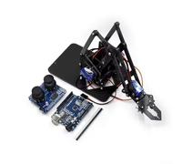Kit de bras de robot en acrylique compatible Arduino avec fonction griffe pour l'apprentissage manuel en programmation mécanique et ingénierie appliquée (noir Pro)
