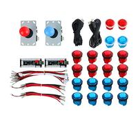 Kit de bricolage 2 boutons LED de joueur et joysticks Kit de manette de jeu 2X manette de jeu 20x boutons pour le jeu d'arcade MAME et Raspberry Pi - Couleur bleu rouge
