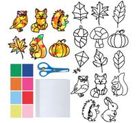 Kit de Bricolage Automne Enfants, 14 Pièces Gommettes Automne Deco Kit, Artisanat Papier avec Feuilles Ecureuil Hérisson, Ensemble Décoration d'Automne pour Enfants Cadeaux