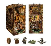 Kit de bricolage Book Nook - Puzzle miniature 3D en bois pirate avec LED Light Dollhouse - Kit de bricolage pour adultes - Décoration d'insert d'étagère - Cadeaux d'Halloween et de Noël pour adultes -