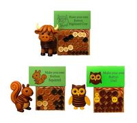 Kit de bricolage de boutons de vache des Highlands pour débutants, faits à la main sur le thème des animaux empilés, décorations de Noël à suspendre (vache + écureuil + hibou)