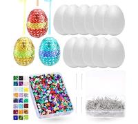 Kit de Bricolage de Pâques avec 12 œufs en polystyrène, des œufs de Pâques, des Paillettes Multicolores, des épingles pour bricoler et décorer