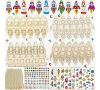 Kit de bricolage en bois avec 34 pièces en bois de fusée, 202 strass et 2 autocollants, 5 jouets de fusée différents, kit de bricolage en bois pour peindre et bricoler soi-même pour garçons et filles