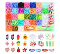 Kit de bricolage Lot de 2500 rubans, compartiments en caoutchouc pour bracelets DIY, perles, breloques, crochets, boîte de rangement - cadeau pour garçons et filles
