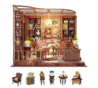 Kit de bricolage miniature « Left Bank Study Café » - Avec lumière LED élégante librairie et café Diorama - Artisanat créatif détaillé pour adultes