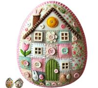 Kit De Bricolage Oeufs De Paques En Feutre Patchwork Maison D'œufs de Poussin en Feutre Patchwork Felt Egg House DIY Kit with Material Package Décoration Bricolage Paques pour Enfants et Adultes (C)