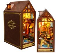 Kit de Bricolage pour Coin de Livre avec Lumière LED et Meubles, Maison de Poupée en Bois à Faire Soi-même, Kit de Construction de Puzzle, Décoration d'Étagère