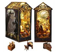 Kit de bricolage pour coin de livre - Maison de poupée miniature avec accessoires de meubles de maison de poupées à monter soi-même, serre-livres en bois 3D - Puzzle 3D pour adultes - Cadeau