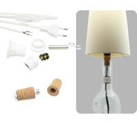Kit de bricolage pour lampe à bouteille - Douille E14 avec câble et bouchon percé - Pour lampes individuelles en bouteilles - Blanc - Avec instructions (français non garanti) - Hanna's Laden (30/26 mm